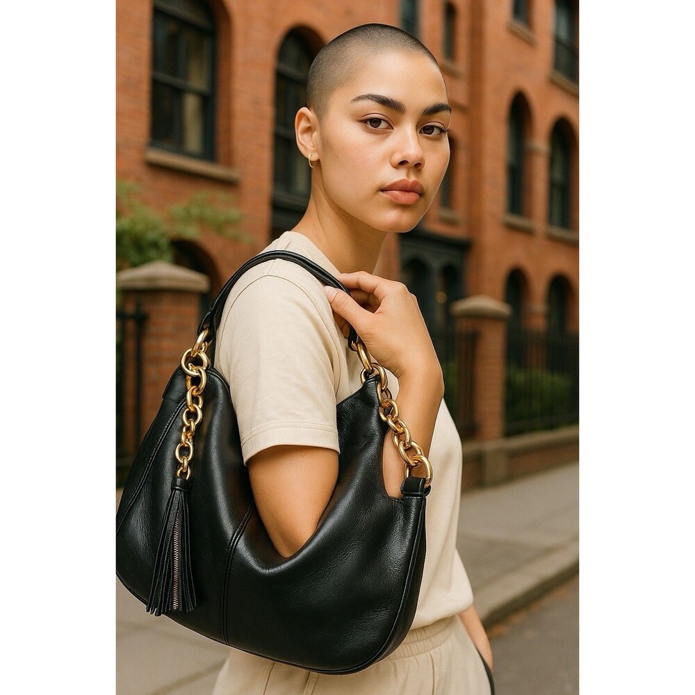 Tignanello Black Leather Shoulder Bucket Bag 12.5”{L}X9.5{H}X4.5”{W} Purse Work - Picture 1 of 13